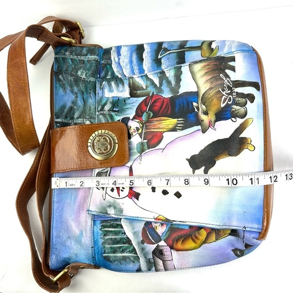 Sharif Artistic Expressions Crossbody Bag Hand Painted Leather Winter Wonderland - Picture 13 of 15